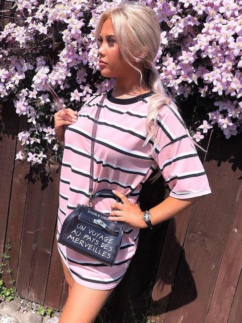 Dixie Striped Oversized Boyfriend Tee In Pink