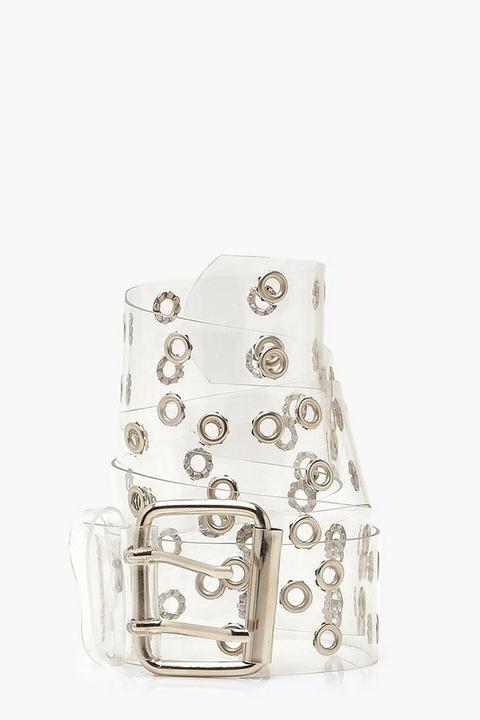 Womens Clear Studded Buckle Belt - White - One Size, White