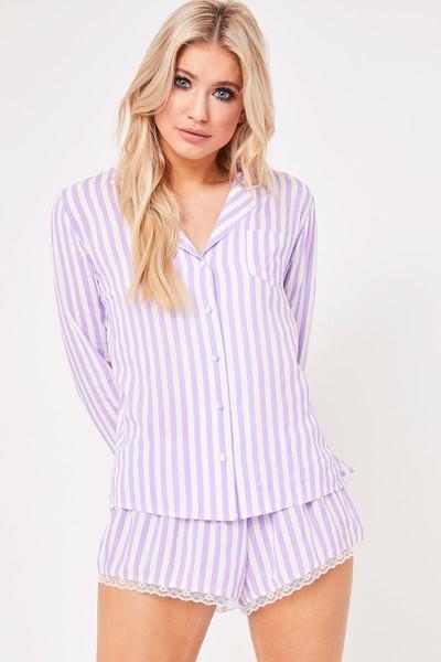 Danielle Purple Striped Shorts Pyjama Set