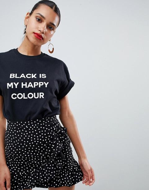 "prettylittlething - T-shirt Con Scritta "black Is My Happy Colour" - Nero