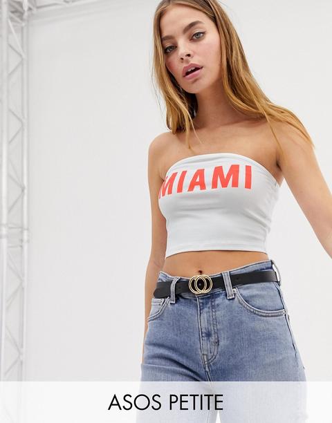 Asos Design Petite - Top Corto Con Scritta "miami" In Cotone Biologico - Bianco