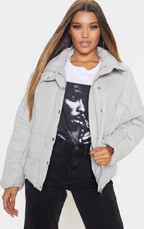 Light Grey Oversized Peach Skin Puffer