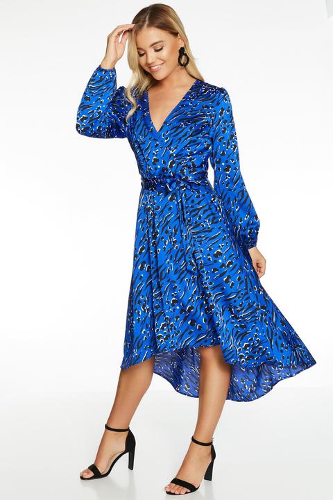 Blue Satin Animal Print Midi Dress from Quiz on 21 Buttons