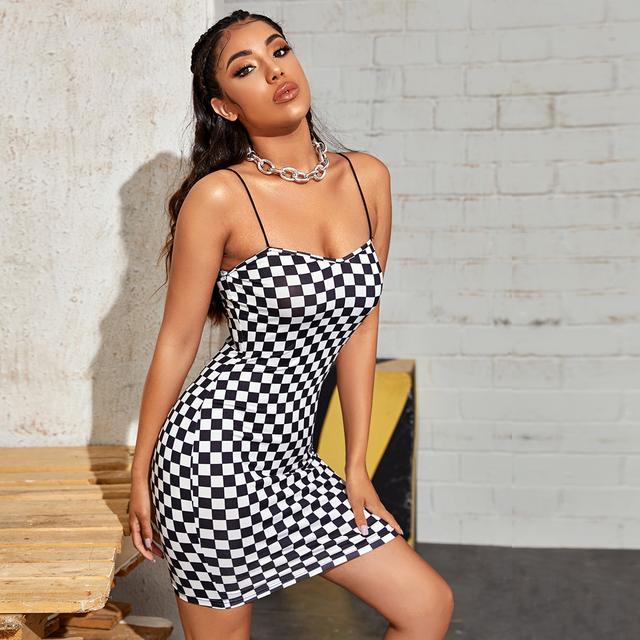 checkered bodycon dress