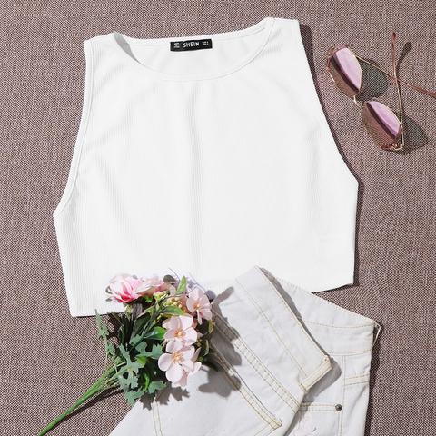 Solid Rib-knit Crop Tank Top