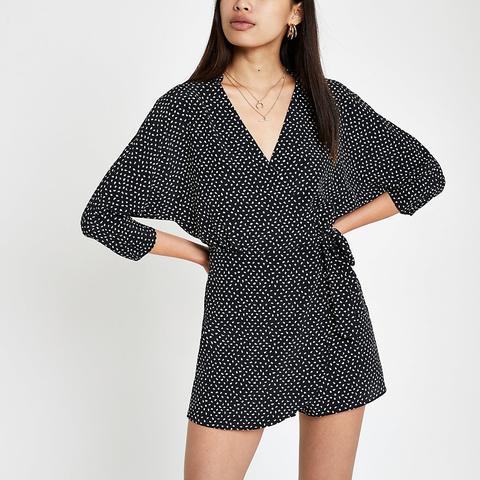 Black Print Wrap Playsuit