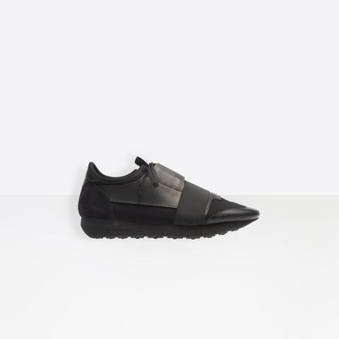 Zapatillas Race De Piel, Nobuk, Nailon Y Malla Y Goma En Negro