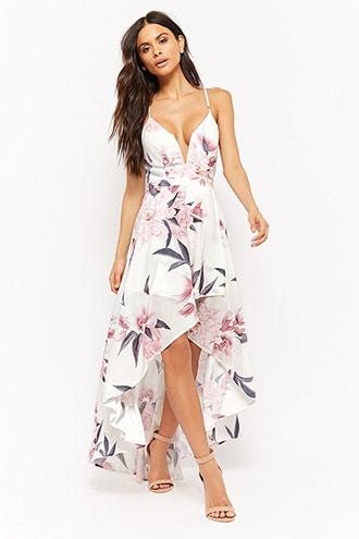 Forever 21 Floral High-low Maxi Dress White