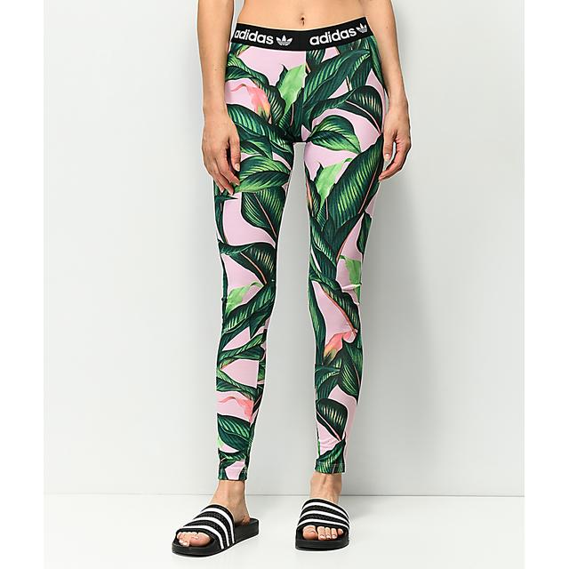 Adidas palm leaf sales pink & green leggings