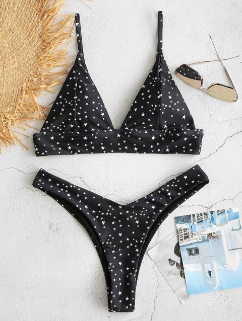 Bikini Con Stampa Stelle Di Zaful Black