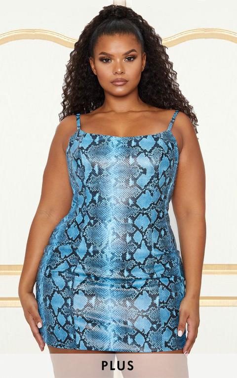 Plus Blue Pu Snake Strappy Bodycon Dress