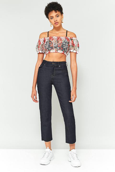 Pins & Needles White And Red Floral Embroidered Mesh Off-the-shoulder Crop Top, White