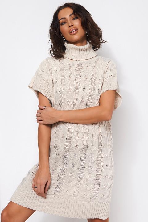 Zola Beige Polo Neck Jumper Dress