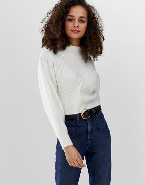 Asos Design - Maglione Pesante Con Cuciture E Maniche A Palloncino - Crema