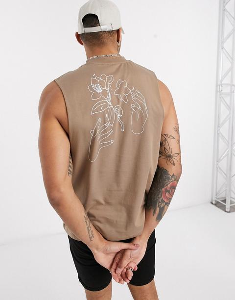 Camiseta Sin Mangas Holgada Con Estampado Trasero Dibujado De Asos Design-marrón