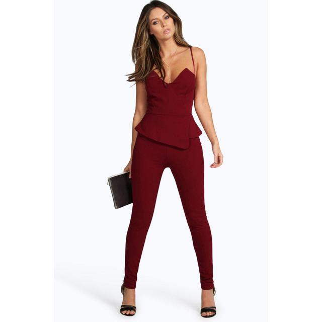 red skinny leg jumpsuit