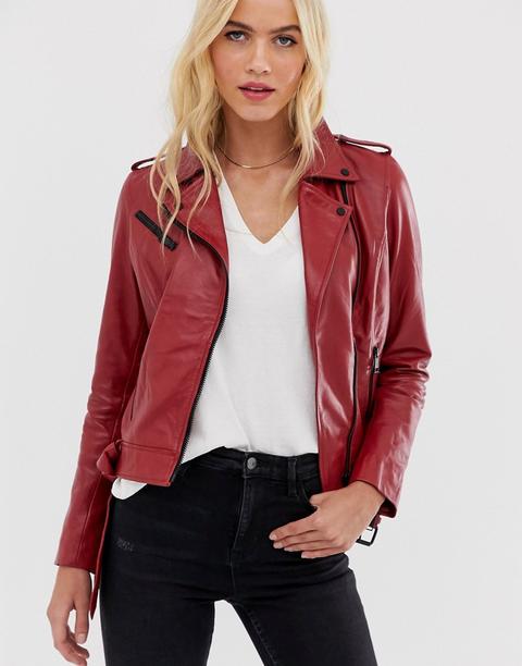 Chaqueta Biker De Cuero Rojo De Barney's Originals