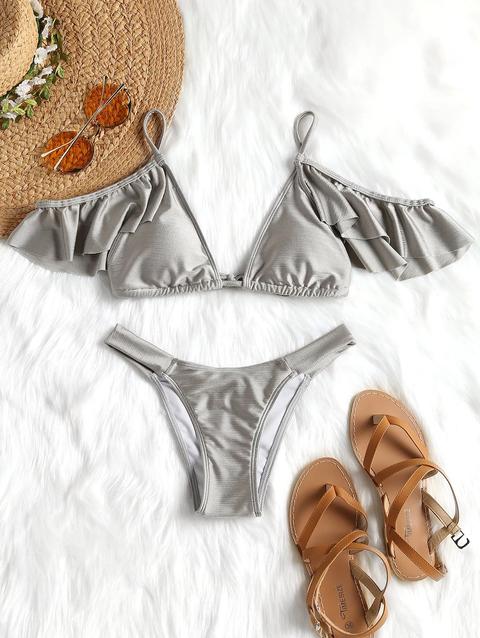 Bikini Imbottito A Spalla Con Volant