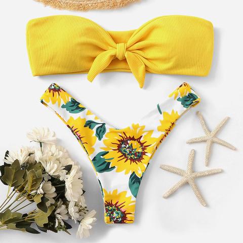 Set Bikini Bandana Con Nodo E Vita Alta