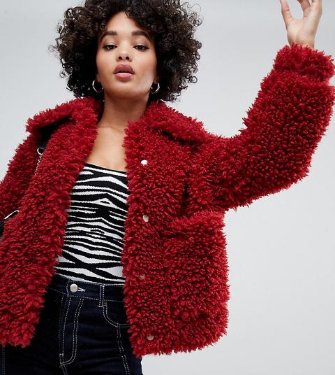 Missguided – Rote Jacke Aus Kunstfell