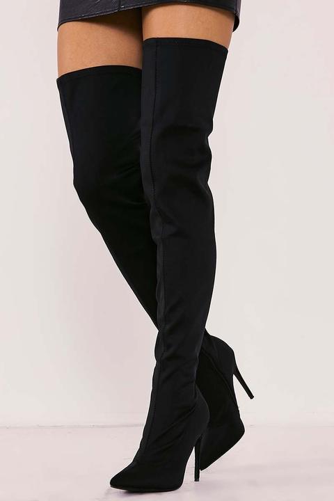 Black Boots - Rabia Black Lycra Sock Over The Knee Heeled Boots