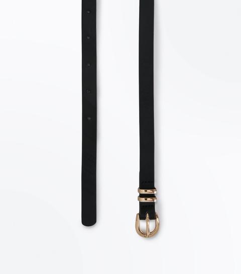 Black Leather-look Skinny Belt New Look