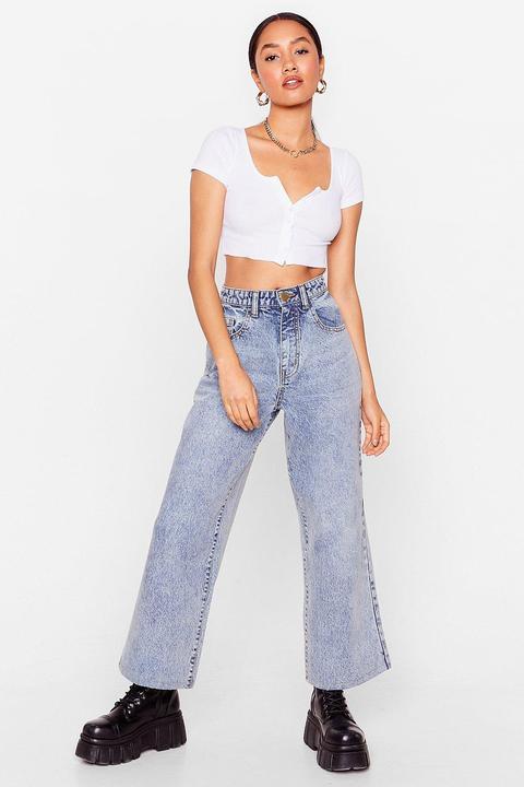 Womens Petite Acid Wash Wide Leg Jeans