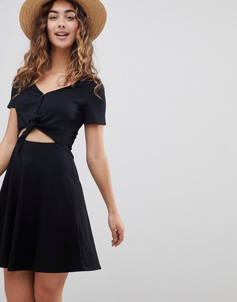 Vestido Veraniego Skater Con Botones En La Parte Delantera Y Detalle Anudado De Asos