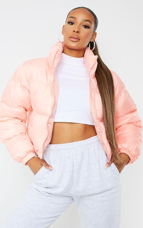 Peach Nylon Toggle Hem Puffer Jacket