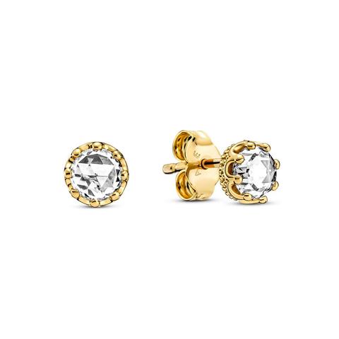 Pandora Clear Sparkling Crown Stud Earrings - 14k Gold-plated Unique Metal Blend