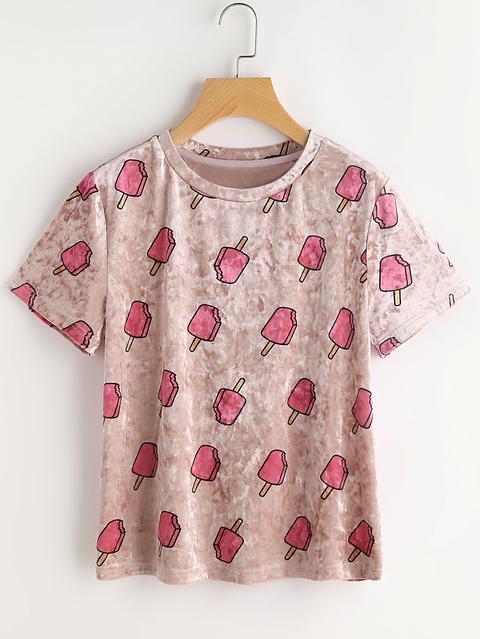 Camiseta De Terciopelo Estampada De Helado