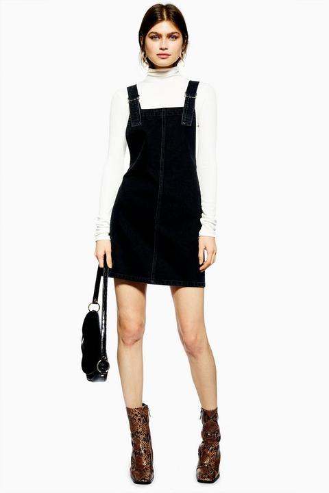 Washed Black Denim Pinafore Dress