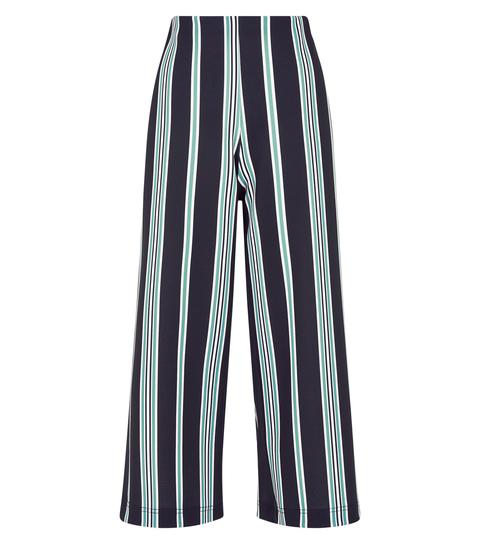 Black Stripe Scuba Cropped Wide Leg Trousers New Look