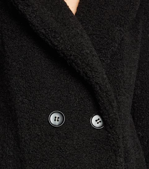 Black Double Breasted Longline Teddy Coat New Look
