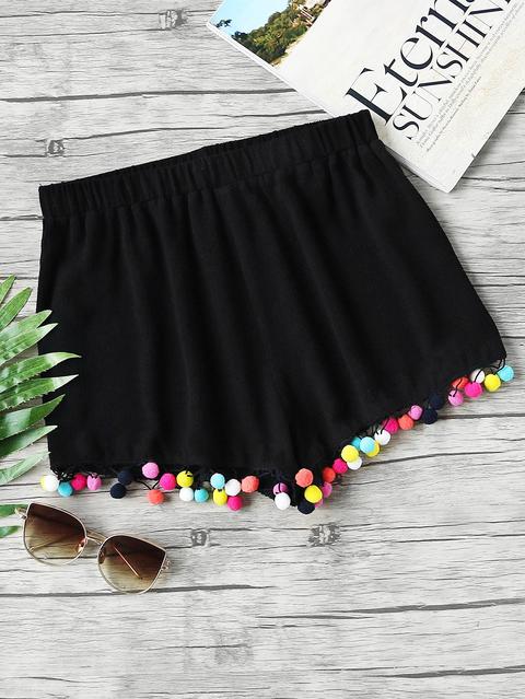 Pantaloncini Con Bordi A Pompon Colorato