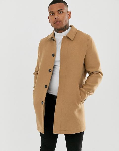 Asos Design Wool Mix Overcoat In Camel-brown