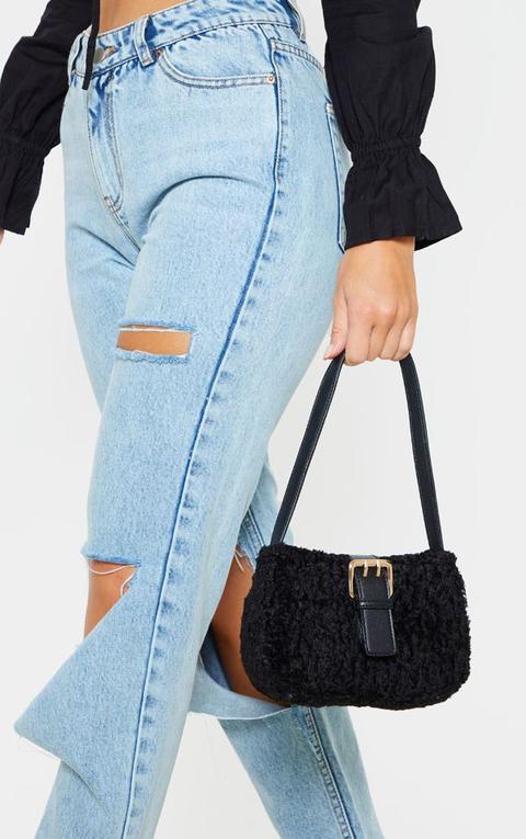 Black Teddy Fur Buckle Shoulder Bag