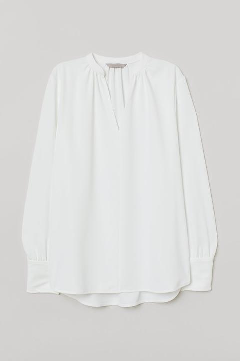 Blusa Con Escote De Pico - Blanco