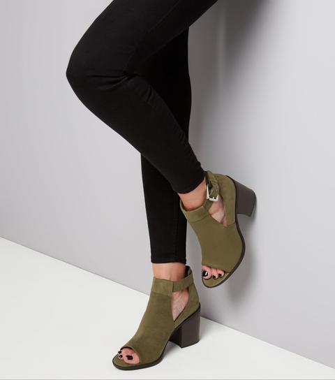 Wide Khaki Suedette Ankle Strap Open 