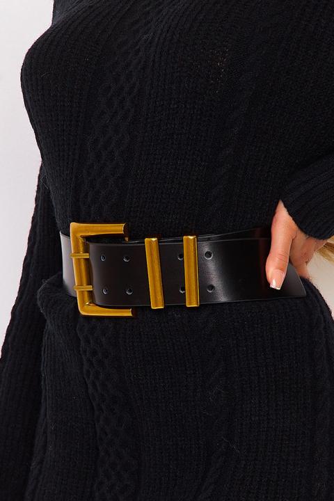 Ceinture Noire À Grosse Boucle Dorée