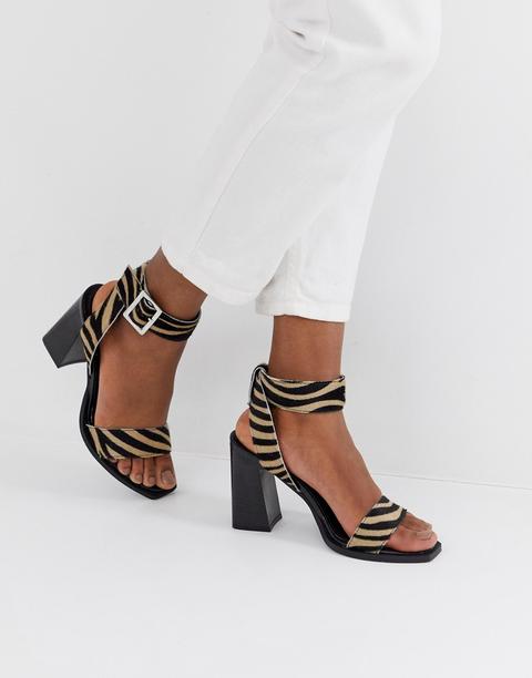 Asos Design Herbert Leather Block Heeled Sandals In Tiger-multi