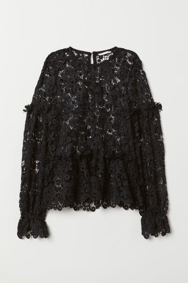 H & M - Camicetta In Pizzo Con Ricami - Nero