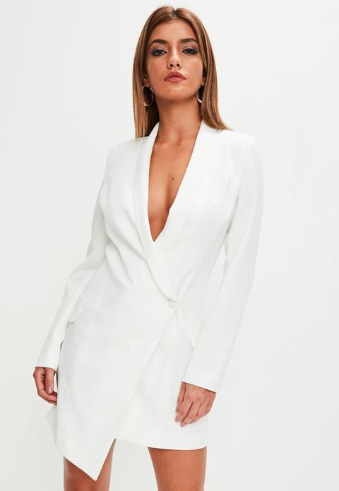 White Asymmetric Blazer Dress