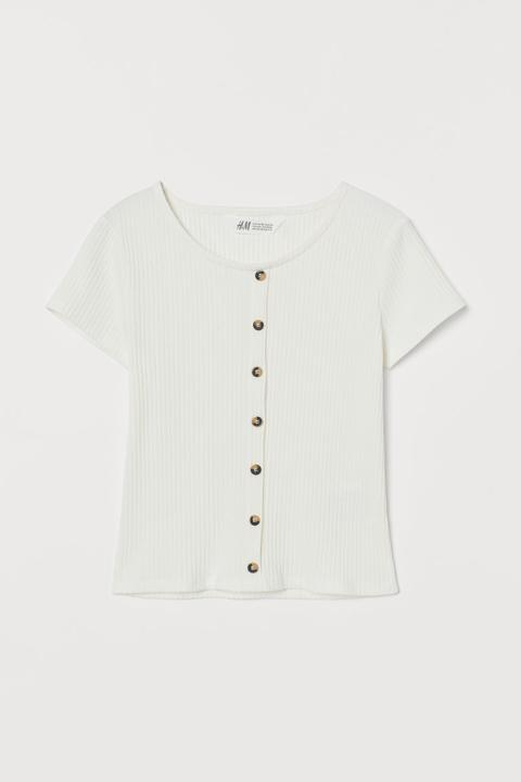 Ribbed Top With Buttons - White