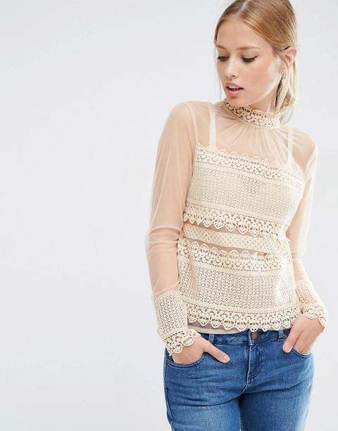 Top De Encaje Con Cuello Alto De Asos