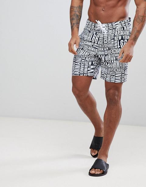 Armani Exchange All Over Logo Swim Shorts In Navy - Navy from ASOS on 21  Buttons