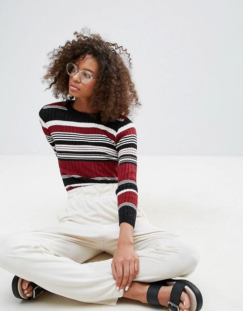 Monki - Maglione Aderente A Coste E A Righe - Multicolore