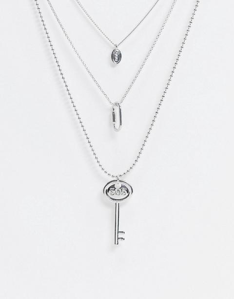 Designb Layered Neck Chains In Silver With Mixed Pendants