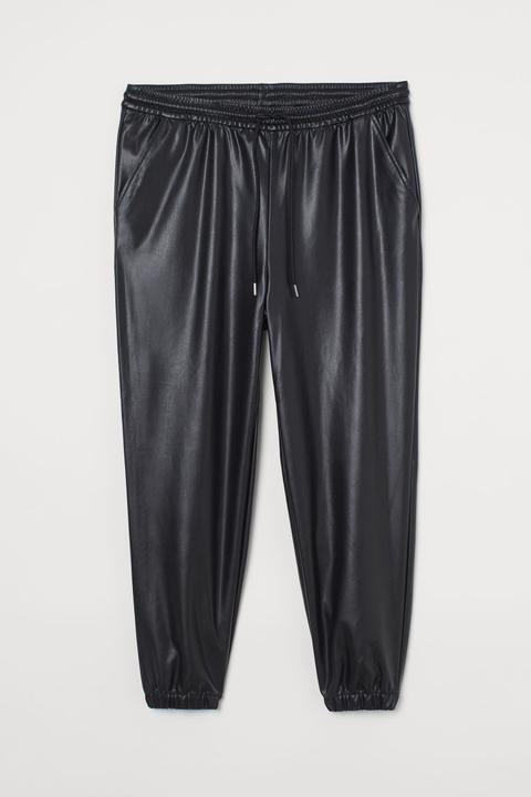 Imitation Leather Joggers - Black