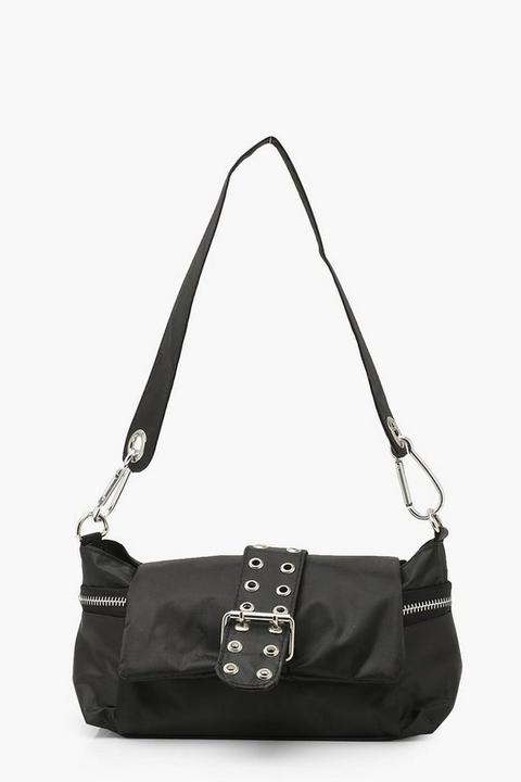 Womens Nylon Buckle Detail Under Arm Bag - Black - One Size, Black